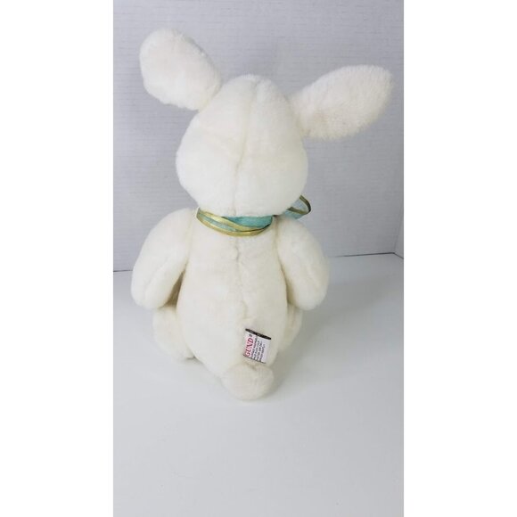 Gund Plush 11" Bunny Rabbit White Stuffed Animal Sitting Green Gold Ribbon - Picture 5 of 10